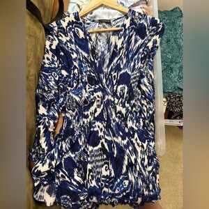 Zara Blue and White Long Sleeve Dress